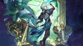 Splash art of Anaxa from Honkai Star Rail on a dark blue galaxy background.