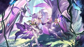 Splash art of Castorice from Honkai Star Rail on a deep blue galaxy background.