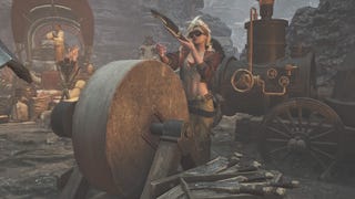 Gemma sharpening at blade in Monster Hunter Wilds.
