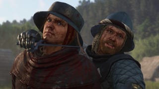 A knight holds a dagger to Henry's throat in Kingdom Come Deliverance 2