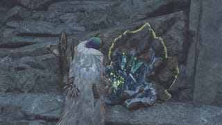 monster hunter wilds hunter by mining outcrop in iceshard cliffs