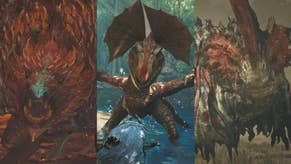 Collage of Quematrice, Yian Kut-Ku, and Ajarakan from Monster Hunter Wilds.