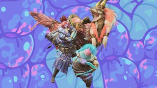 A hunter, their Palico and Seikret all strike a pose while wearing Rompopolo armour in Monster Hunter Wilds.