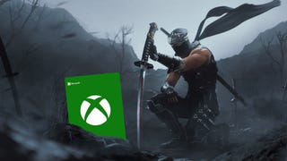 Ryu stands before a logo for Xbox Game Pass in Ninja Gaiden 2 Black