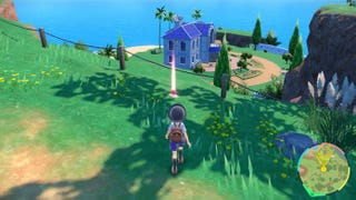 A character approaching one of the TM locations in Pokémon Scarlet and Violet.