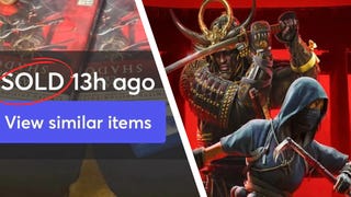 Promotional art for Assassin's Creed Shadows and a photo suggesting early copies have been cold for $100